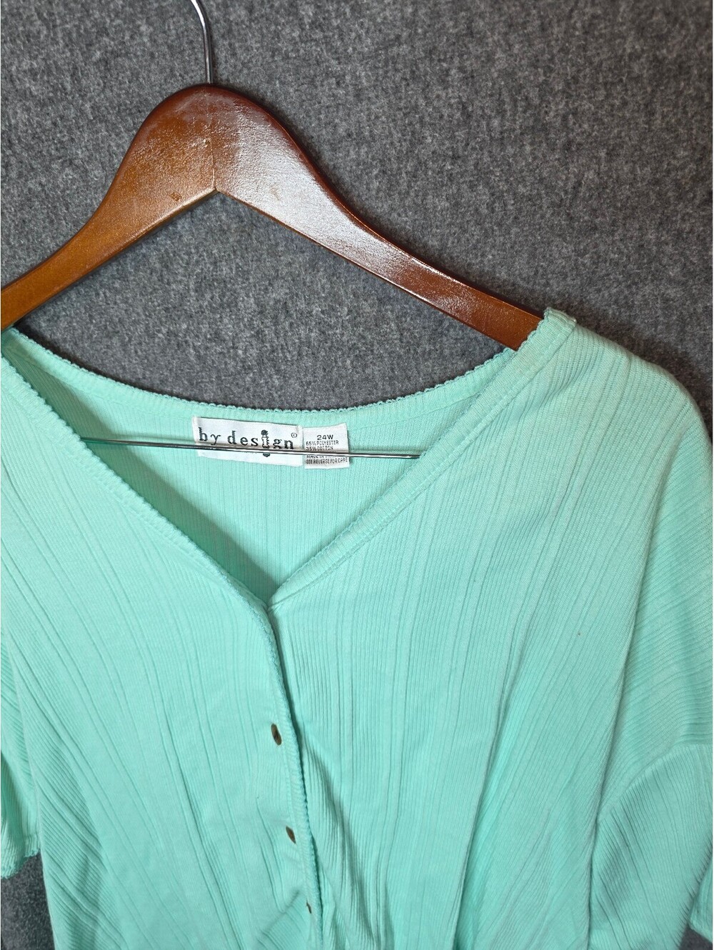 by design Mint Green Ribbed Button-Up Top Size 24